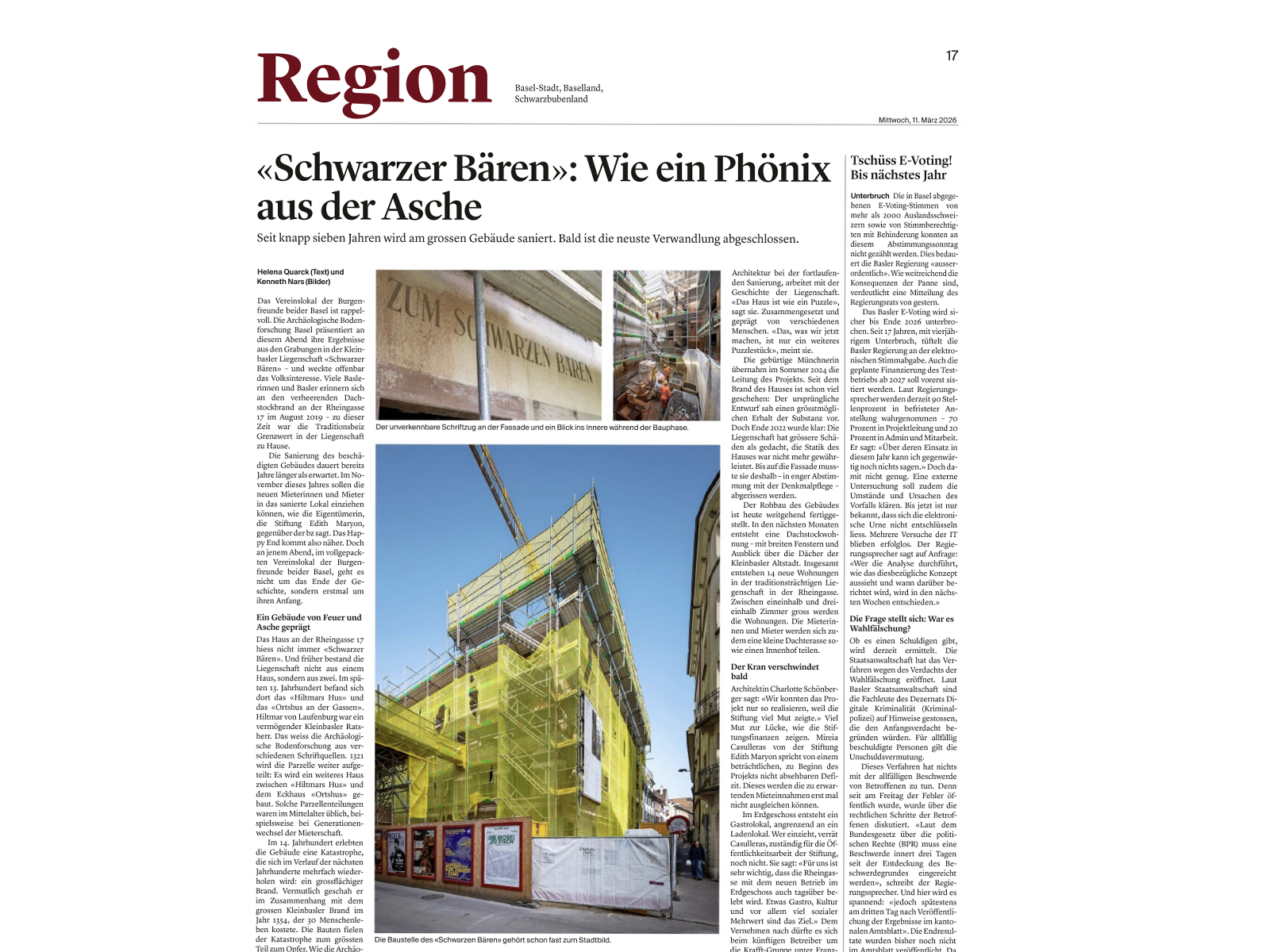 «Schwarzer Bären»: Wie ein Phönix aus der Asche; bz 11.3.2026